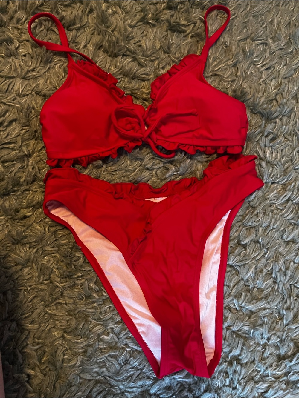 CupShe Red Ruffle Tie-Front Bikini Set